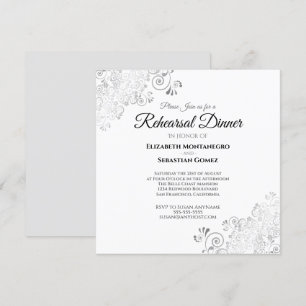 Rehearsal Dinner silver Filigree Square Bröllop Inbjudningar