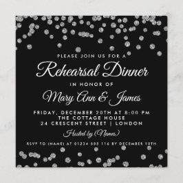 Rehearsal Dinner Silver Glitter Confetti Black Inbjudningar