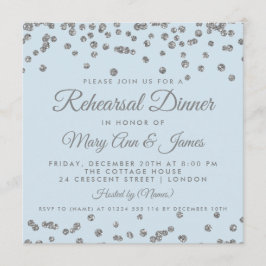 Rehearsal Dinner Silver Glitter Confetti Ice Blue Inbjudningar