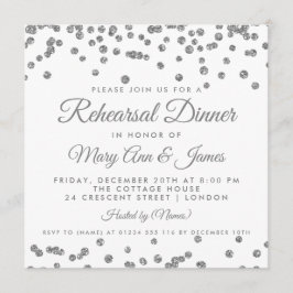 Rehearsal Dinner Silver Glitter Confetti White Inbjudningar