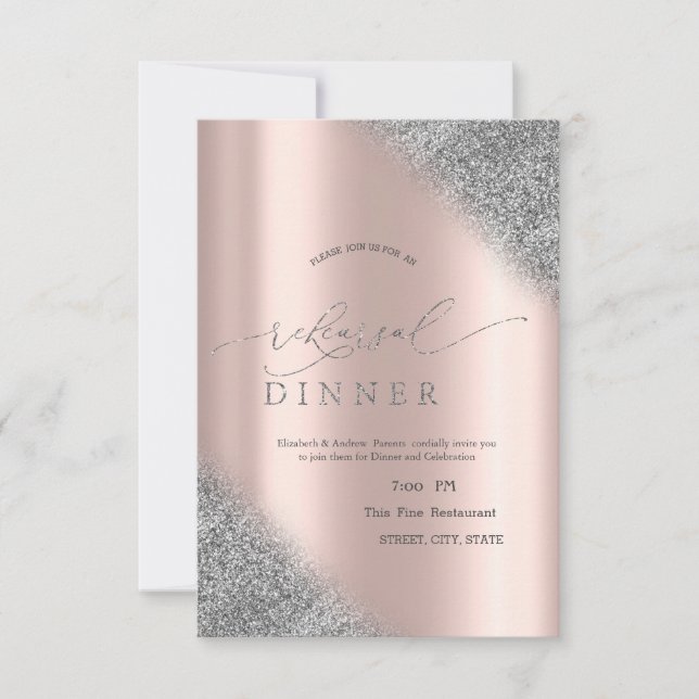 Rehearsal Dinner silver Glitter Ombre Ro Guld Inbjudningar (Framsida)