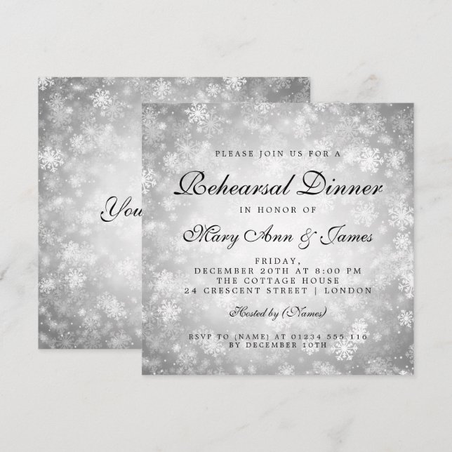 Rehearsal Dinner Silver Winter Wonderland Inbjudningar (Fram/baksida)