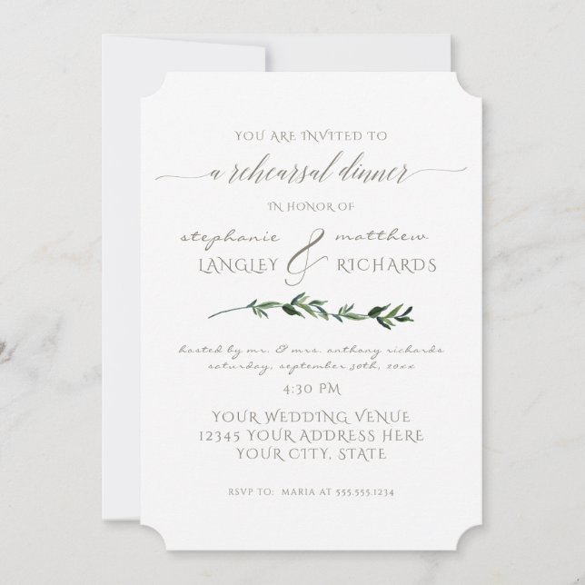 Rehearsal Dinner Simple Minimalist Modern Foliage Inbjudningar (Framsida)