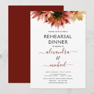 Rehearsal Dinner Solros Burgundy Land Inbjudningar