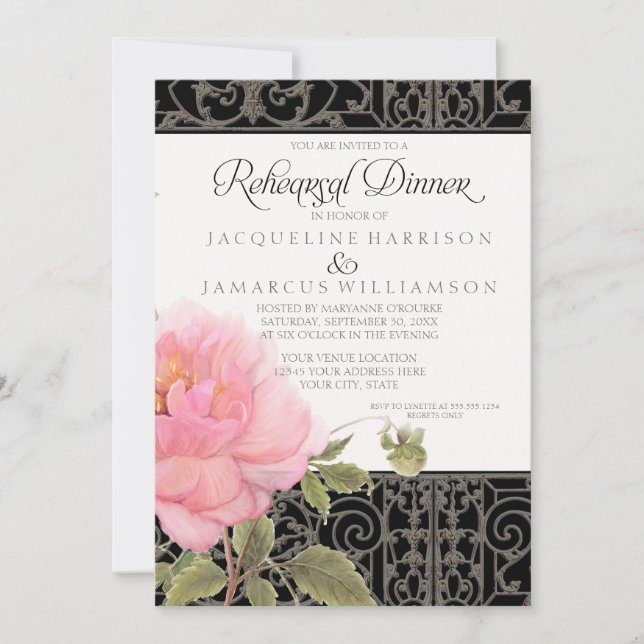 Rehearsal Dinner Southern Elegance Rosa Peony Art Inbjudningar (Framsida)