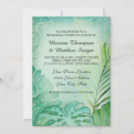 Rehearsal Dinner Tropical Philodendron Löv Handfla Inbjudningar