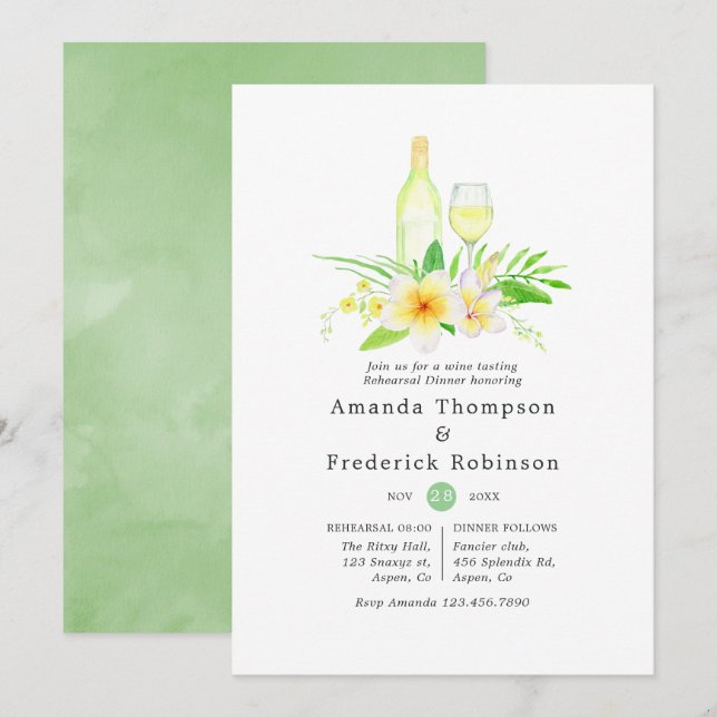 Rehearsal Dinner Vin Tasting med exotisk vattenfär Inbjudningar (Fram/baksida)