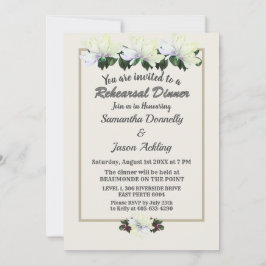 Rehearsal Dinner White Magnolia Greenery Bröllop Inbjudningar