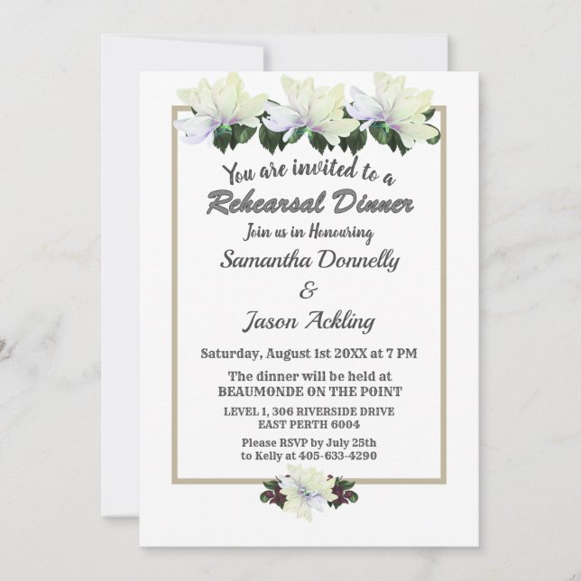 Rehearsal Dinner White Magnolia Greenery Bröllop Inbjudningar (Framsida)