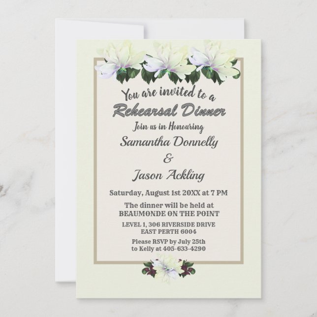 Rehearsal Dinner White Magnolia Greenery Bröllop Inbjudningar (Framsida)