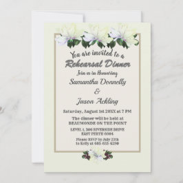 Rehearsal Dinner White Magnolia Greenery Bröllop Inbjudningar