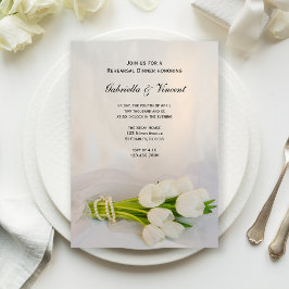 Rehearsal Dinner, White Tulip Bouquet Bröllop Inbjudningar