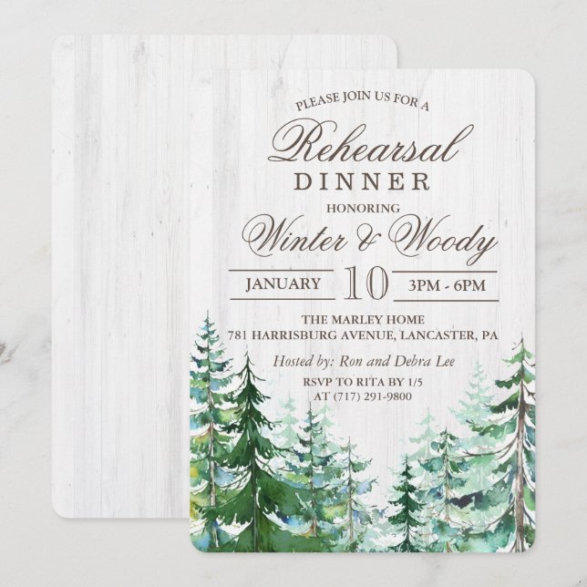 Rehearsal-inbjudan till Rustic Forest Träd Inbjudningar (Fram/baksida)
