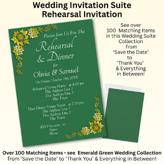 Rehearsal Invitation Card Emerald Green & Gold Inbjudningar
