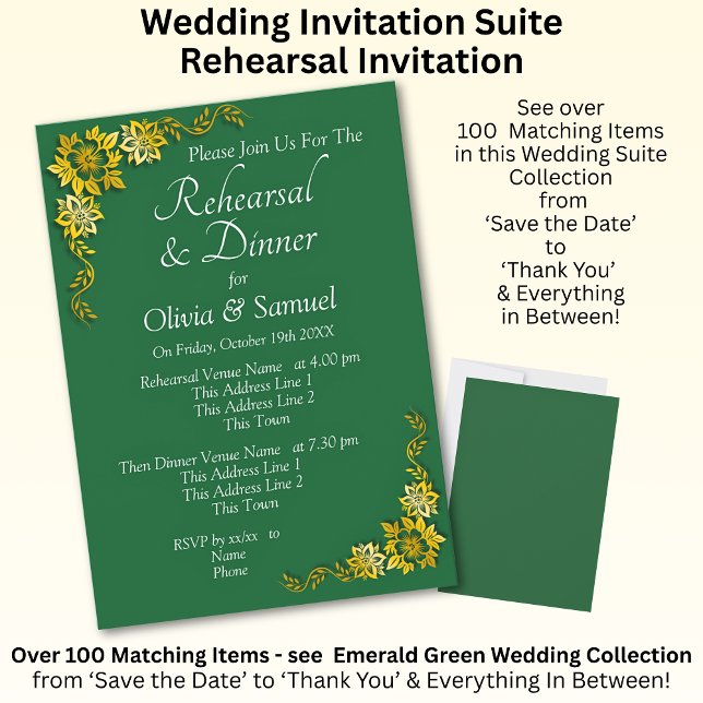 Rehearsal Invitation Card Emerald Green & Gold Inbjudningar (Skapare uppladdad)