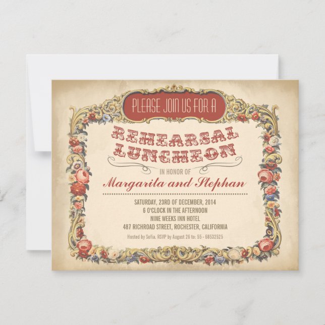 Rehearsal Luncheon Victorian och Vintage Inbjudningar (Framsida)