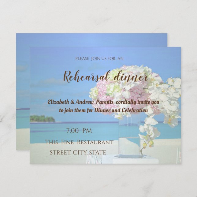 Rehearsal Middag för Beach Wedding Flowers Inbjudningar (Fram/baksida)