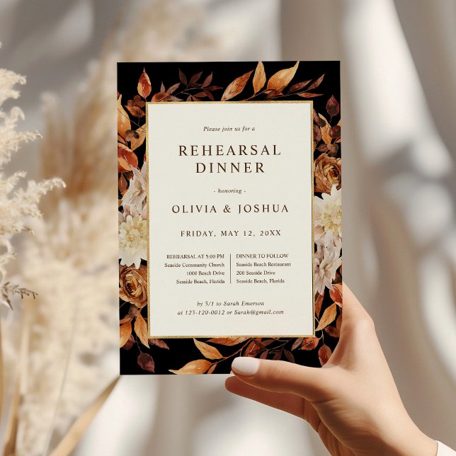 Rehearsal-middag för Fall Black Bröllop Inbjudningar (Fall Black Wedding Rehearsal Dinner Invitation
)