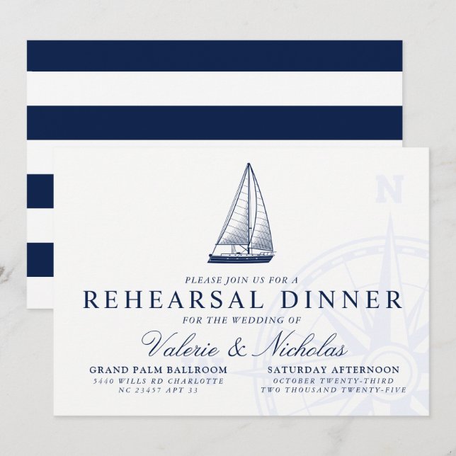 Rehearsal-middag för sjöbåtar, nautisk théer inbjudningar (Fram/baksida)