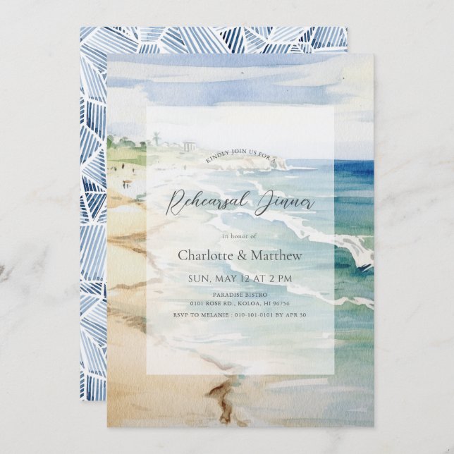 Rehearsal-middag för tropisk strandfisk inbjudningar (Fram/baksida)