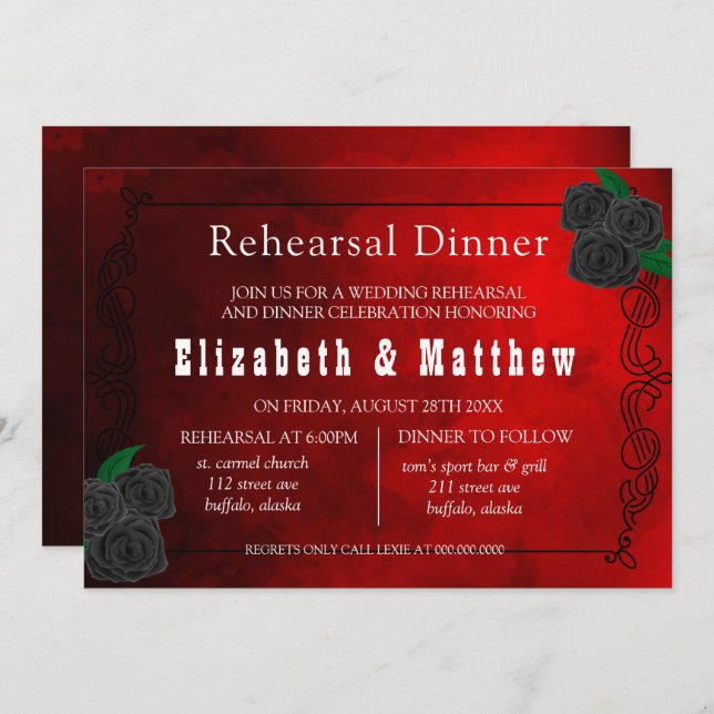 Rehearsal Middag i blodet Red and Black Ro Inbjudningar (Fram/baksida)