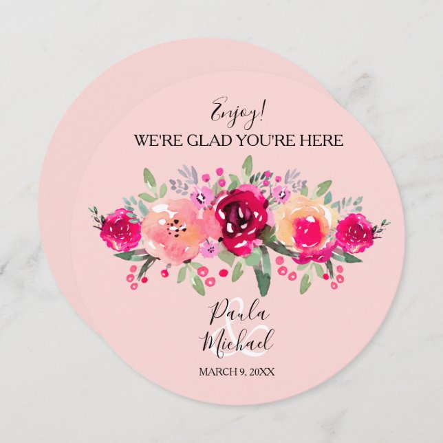 Rehearsal-middag i Bröllop, rundplåt Tack Kort (Fram/baksida)