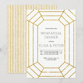 Rehearsal middag med guld diamant jewel bröllop inbjudningar