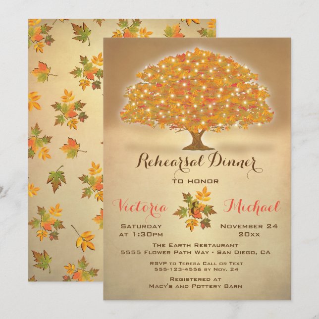 Rehearsal-middag med tinkle-ljus inbjudningar (Fram/baksida)