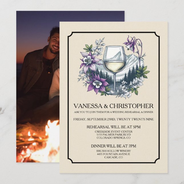 Rehearsal-middagen för berget Vin Inbjudningar (Fram/baksida)