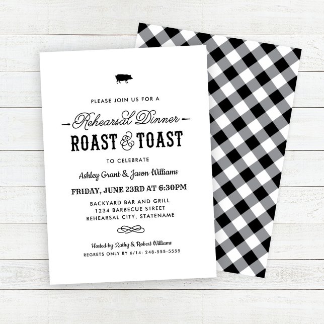 Rehearsal-middagen gris Roast och Toast Black Bröl Inbjudningar (Skapare uppladdad)