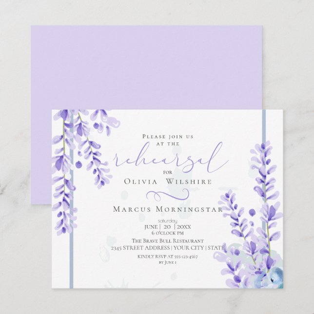 Rehearsal | Vattenfärgsparare - Dusty Blue-Blommig Inbjudningar (Fram/baksida)