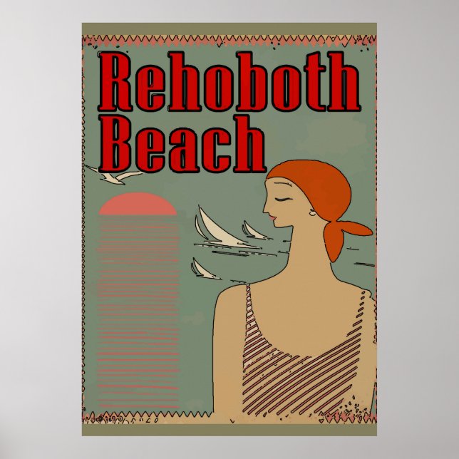 RehoBåde Beach Art Deco Poster (Framsidan)