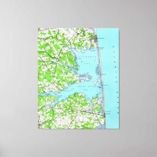 RehoBåde Beach & Bethany Beach Delaware Karta (193 Canvastryck (Framsida)