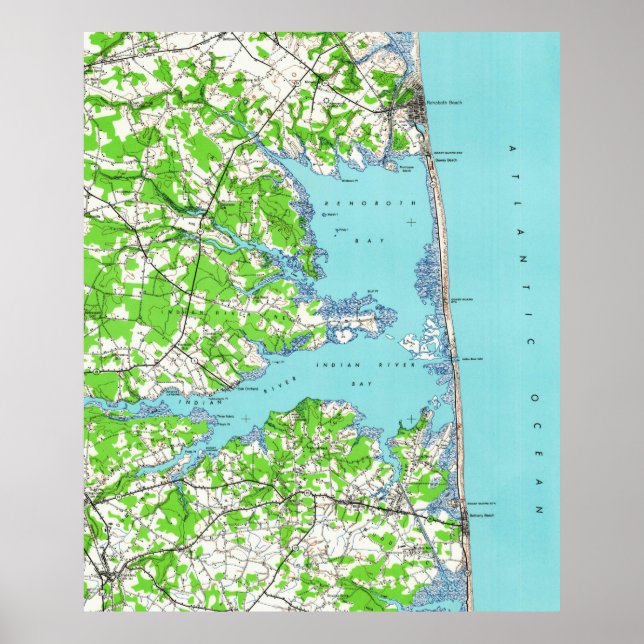 RehoBåde Beach & Bethany Beach Delaware Karta (193 Poster (Framsidan)