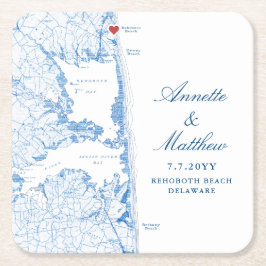 RehoBåde Beach Delaware Karta Bröllop Underlägg Papper Kvadrat