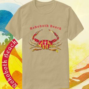 RehoBåde Beach Delaware Red and Guld Ocean Crab T Shirt