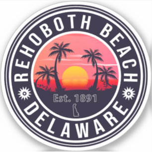 RehoBåde Beach Delaware Retro Sunset Souvenirs 70- Klistermärken