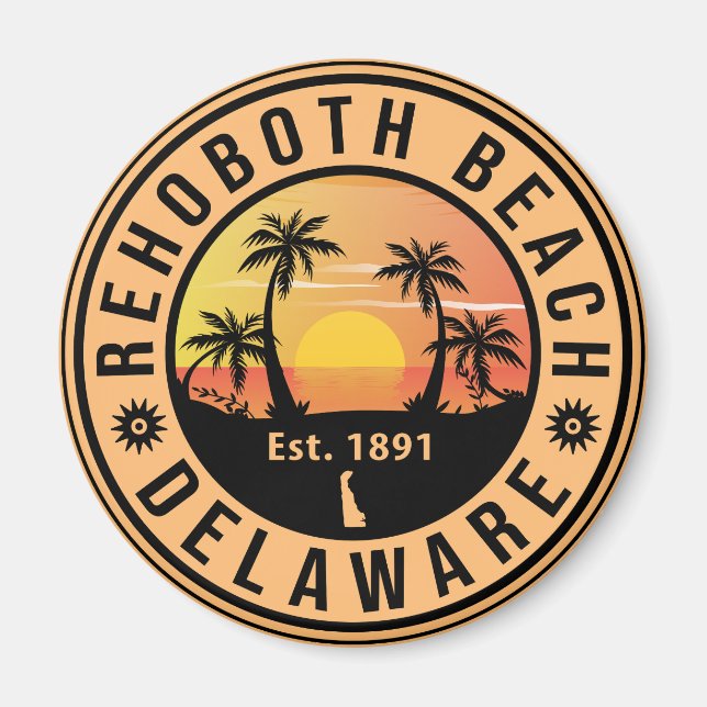 RehoBåde Beach Delaware Retro Sunset Souvenirs Magnet (Framsidan)