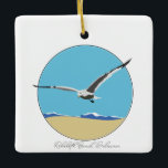 RehoBåde Beach, Delaware Sea Gull över Beach Julgransprydnad Keramik<br><div class="desc">Keramiska prydnadsföremål med tvådimensionell havsgull som flyger över stranden med vågar. RehoBåde Beach,  Delaware i skript på grund.</div>
