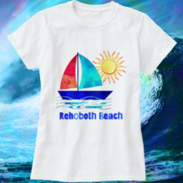 RehoBåde Beach Delaware Söt Watercolor Sailboat T Shirt