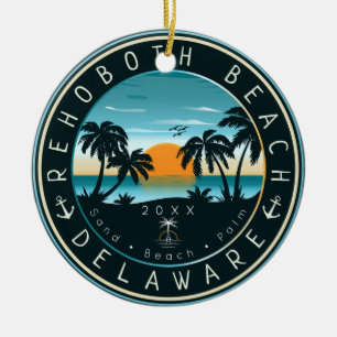 RehoBåde Beach Delaware Sunset Retro Souvenir 80 s Julgransprydnad Keramik