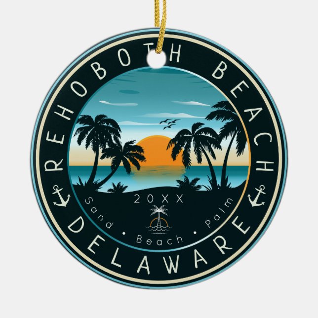 RehoBåde Beach Delaware Sunset Retro Souvenir 80 s Julgransprydnad Keramik (Framsidan)