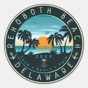 RehoBåde Beach Delaware Sunset Retro Souvenir 80 s Runt Klistermärke
