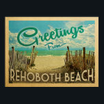 RehoBåde Beach Vintage resor Poster<br><div class="desc">I Hälsning från RehoBåde Beach-vintagens vykort finns en sandstrand med en vacker turkoshav över vatten och över havet,  ett blå himmel med gigantiska vita moln. I vintage resor stil.</div>