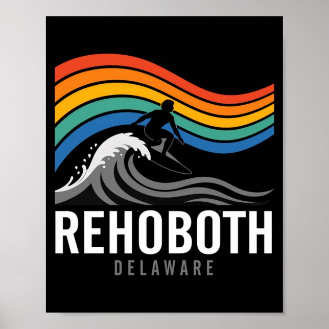 Rehoboth Beach Delaware Surfbräda Surfande Män Poster (Framsidan)