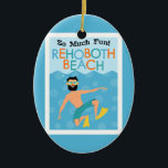 Rehotwo Beach Roligt Hipster Travel Julgransprydnad Keramik<br><div class="desc">En roligt RehoBåde Beach Delaware tecknad stil resebild med ett stacksnorkeler under vatten. I blå orange och turkos.</div>