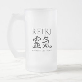 Reiki 霊 japansk calligrafisk Life Energy Frostat Ölglas