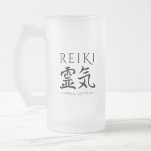 Reiki 霊 japansk calligrafisk Life Energy Frostat Ölglas