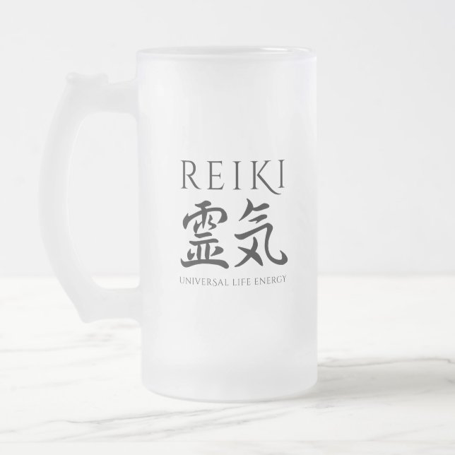 Reiki 霊 japansk calligrafisk Life Energy Frostat Ölglas (Vänster)