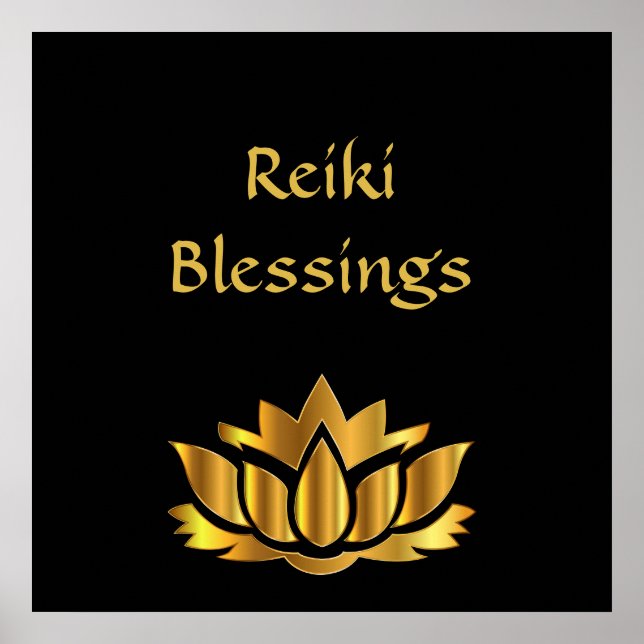 Reiki Blessings Black/Guld Poster (Framsidan)